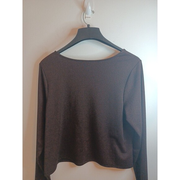 Old Navy V Neck Pullover Knit Top 3X Brown Glitter Ribbed Longsleeve Casual Boho - Picture 7 of 8
